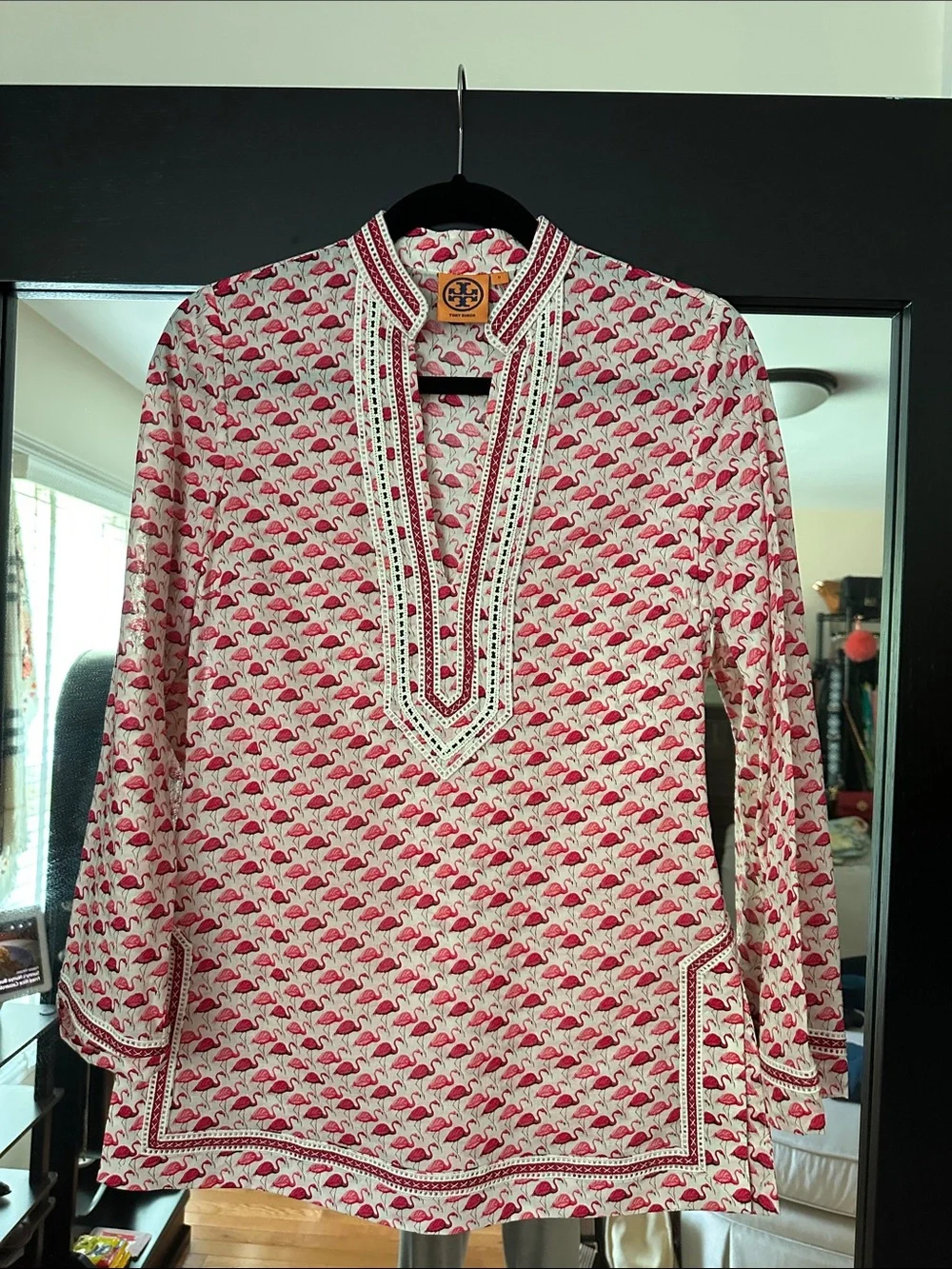 Tory Burch Pink & White Flamingo-Print Tunic